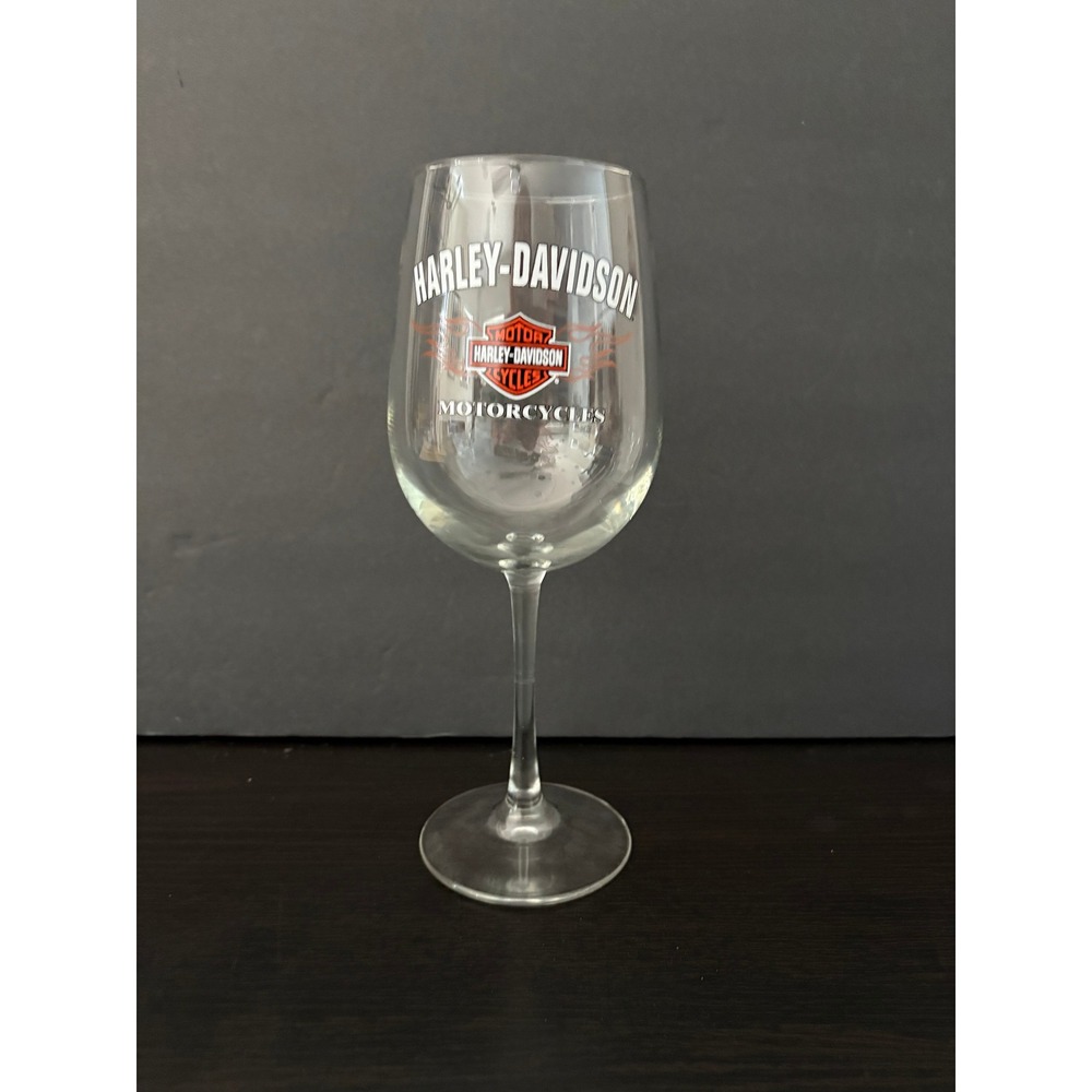 Harley-Davidson‎ Wine Glass Bar & Shield Flame Logo Clear 9 Inch Glass